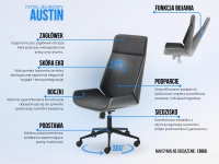 Fotel biurowy skandynawski DĄB - KREMOWY - CHROM AUSTIN - funkcje w fotelu do pracy w biurze