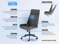 CZARNY fotel biurowy z ekoskóry i giętego drewna DĄB AUSTIN - funkcje w fotelu do pracy w biurze