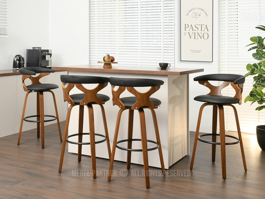 Ażurowy hoker barowy Bonito Stool 58 orzech - czarny - w aranżacji