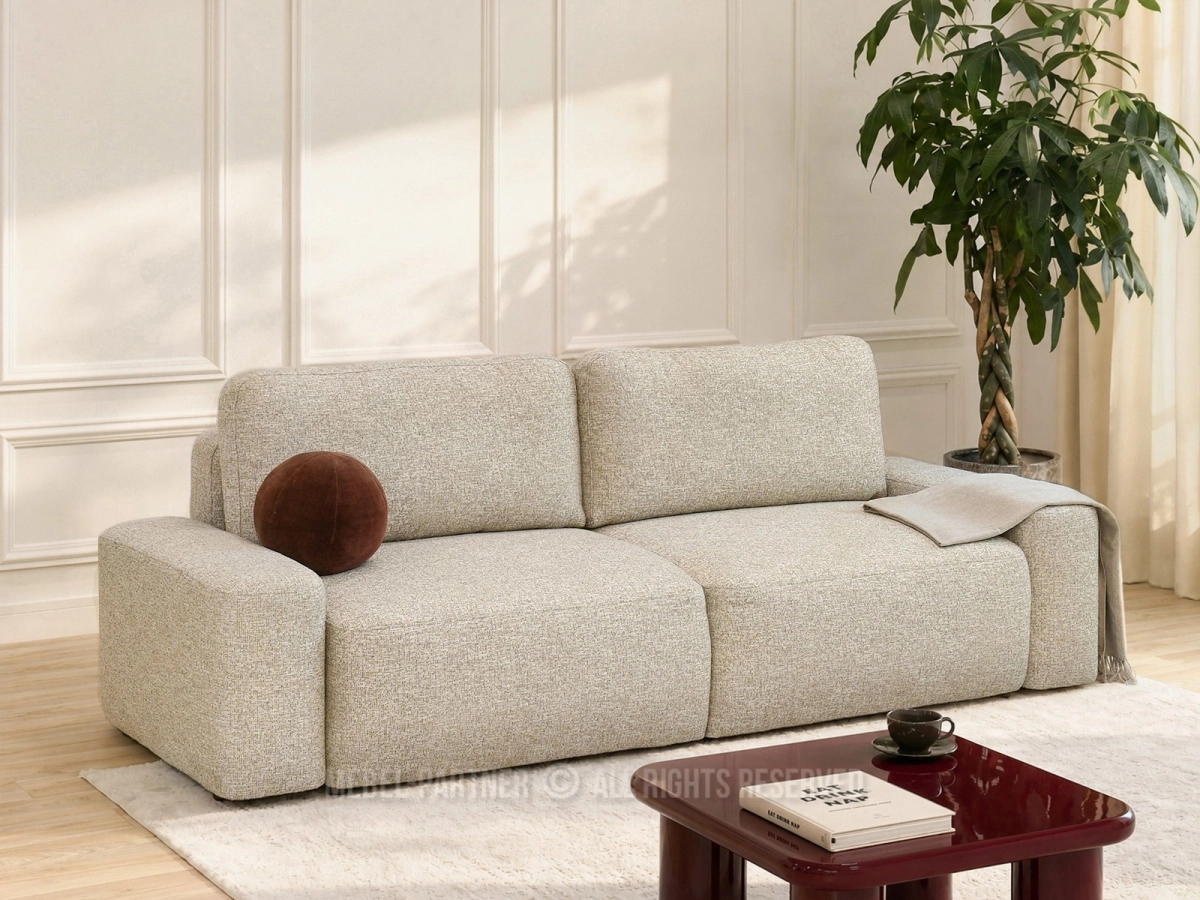 Sofa rozkładana z funkcją spania i pojemnikiem na pościel LINDO BEŻOWY