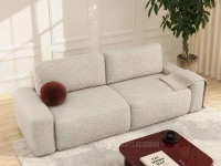 Sofa rozkładana z funkcją spania i pojemnikiem na pościel LINDO BEŻOWY - modna prosta forma o zaokrąglonych liniach
