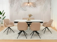Beżowe krzesło tapicerowane ze skóry ekologicznej CHIARA - w aranżacji ze stołem DANZEN