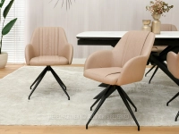Beżowe krzesło tapicerowane ze skóry ekologicznej CHIARA - obrotowe siedzisko