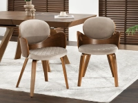 BEŻOWE krzesło velvet ARIA z drewnem ORZECH - w aranżacji ze stołem ORBIS