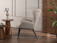 Fotel wypoczynkowy KIKORI BEŻOWY - CZARNE NOGI - komfortowe siedzisko z pikowaniem