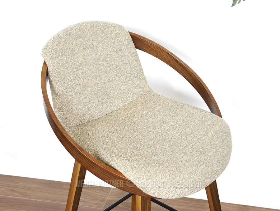 Eleganckie krzesło barowe w beżowej tkaninie boucle do kuchni