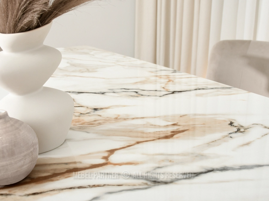 BEŻOWY marmurowy stół ceramiczny rozkładany CERANO CZARNY - efekt marmuru
