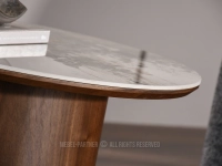 BEŻOWY MARMUROWY stolik na ORZECHOWEJ PODSTAWIE ARISTON 60 - płyta ceramiczna osadzona na płycie MDF
