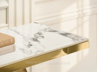 BIAŁA MARMUROWA konsola ELVARON  PODSTAWA ZŁOTY CHAMPAGNE - ceramiczny blat o wzorze marmuru
