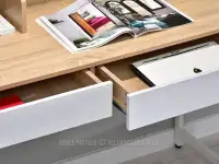 Białe duże biurko z nadstawką RIKO SONOMA NOGA - BIAŁY - szuflady na metalowych prowadnicach 