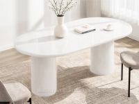 BIAŁY POŁYSKUJĄCY stół owalny na okrągłych nogach LORANT  - minimalistyczny design