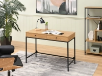 Biurko toaletka w kolorze DĘBU na CZARNYM STELAŻU KALAN - w aranżacji z regałem HARPER A