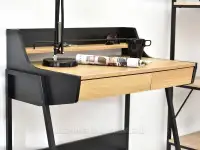 Wąskie biurko z nadstawką i szufladami BORR SONOMA-CZARNY - czarne biurko z drewnem
