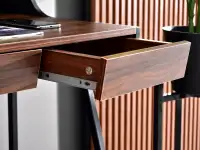 Designerskie biurko w stylu retro BORR CZARNY - ORZECH - szuflada z prowadnicami