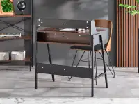 Designerskie biurko w stylu retro BORR CZARNY - ORZECH - widok na tył biurka