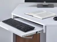 Narożne biurko CODI C11 BIAŁY-DĄB do komputera - wysuwana półka pod blatem