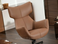 BRĄZOWY fotel obrotowy z ekoskóry LORDI PODSTAWA CZARNY - ergonomiczne siedzisko