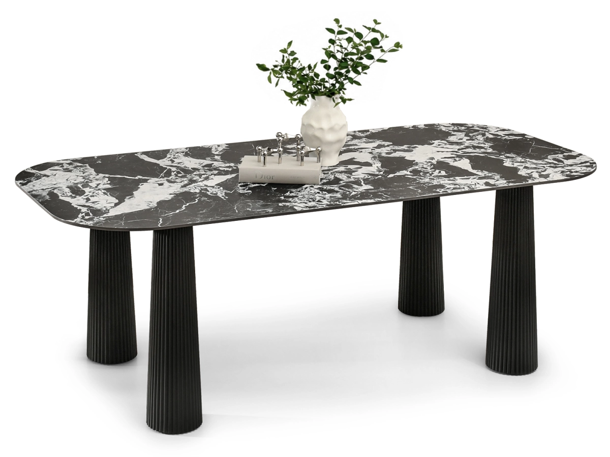 Ceramiczny stół CZARNO-BIAŁY MARMUR LUNIS CZARNA PODSTAWA