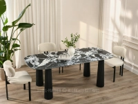Ceramiczny stół CZARNO-BIAŁY MARMUR LUNIS CZARNA PODSTAWA - designerski stół do jadalni z ceramicznym blatem
