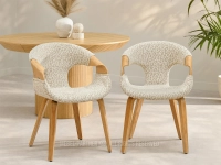 DĘBOWE krzesło tapicerowane w KREMOWO BEŻOWE CĘTKI KORA - mody design do salonu