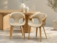 DĘBOWE krzesło tapicerowane z podłokietnikami BEŻOWY KORA - elegancki design do salonów i jadalni