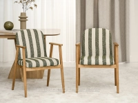 DĘBOWE krzesło z podłokietnikami LOFOT BEŻOWO ZIELONY - stabilna dębowa podstawa