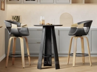 Designerski stolik barowy z podnóżkiem SUNDA CZARNE DREWNO - praktyczny element wyposażenia kuchni