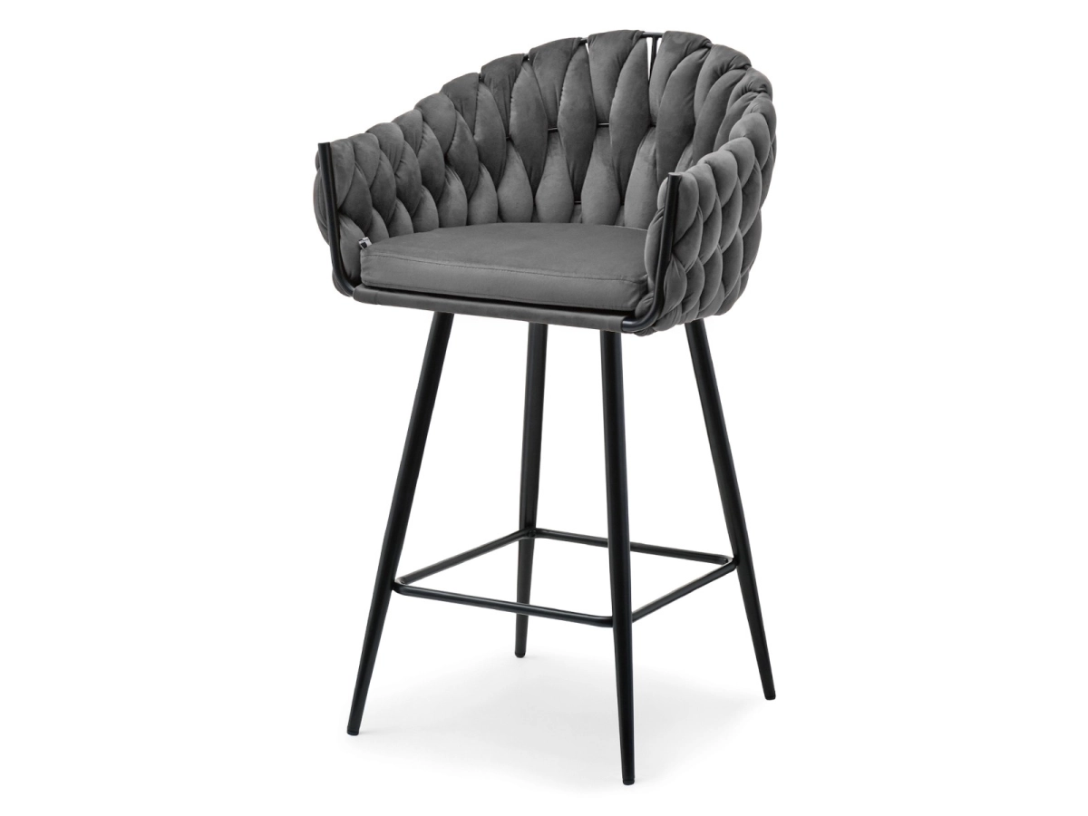 Designerskie krzesło barowe PEONIA SZARY WELUR - CZARNY