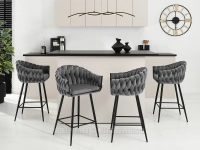 Designerskie krzesło barowe PEONIA SZARY WELUR - CZARNY - w aranżacji