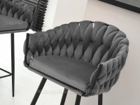 Designerskie krzesło barowe PEONIA SZARY WELUR - CZARNY - wygodne siedzisko
