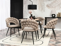 Designerskie krzesło fotelowe LUCY BEŻ - CZARNY  - w aranżacji ze stołem NIVALA oraz konsolą IBEN