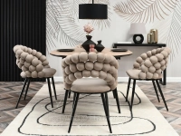 Designerskie krzesło fotelowe LUCY BEŻ - CZARNY  - w aranżacji ze stołem NIVALA oraz konsolą IBEN