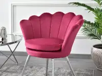 Fotel koktajlowy LAZAR RÓŻOWY WELUR - SREBRNE NOGI - komfortowe siedzisko
