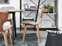 Krzesło drewniane do jadalni z szarą tkaniną ASALA - ORZECH - krzesło z drewna do salonu