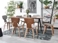 Krzesło drewniane do jadalni z szarą tkaniną ASALA - ORZECH - stylowe krzesła jadalniane