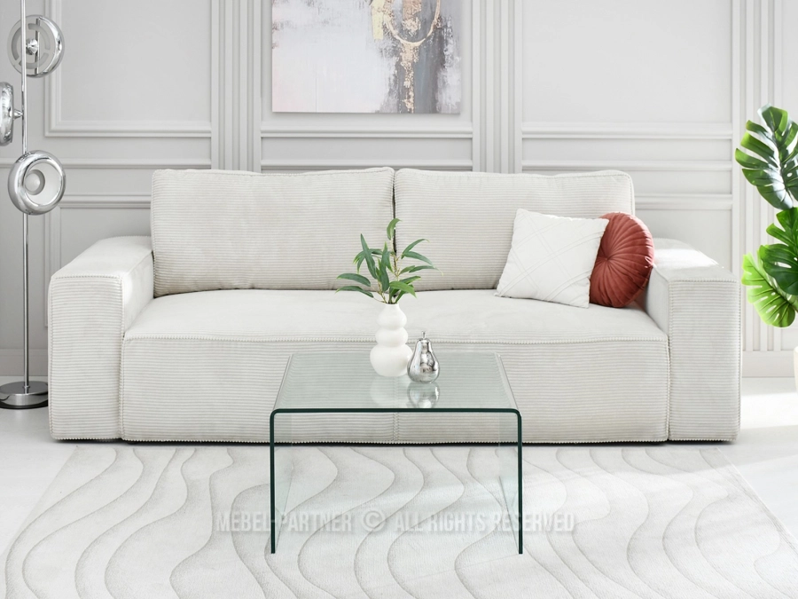 Designerska ława kawowa SZKŁO JASPIS XL TRANSPARENTNY - w aranżacji z sofą CRAFT