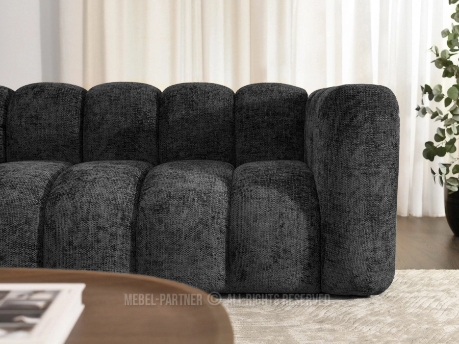 Dwuosobowa sofa tapicerowana o obłym kształcie OLIA CZARNY - nowoczesne zaokrąglone kształty