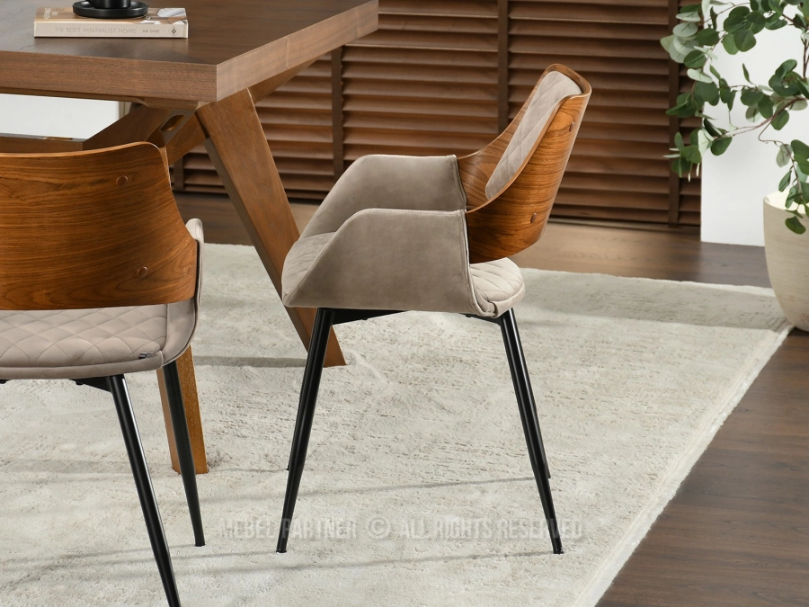Krzesło do salonu MORGAN BEŻOWE Z WELURU I DREWNA ORZECH - elegancki design