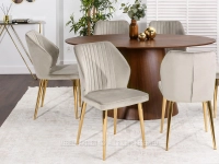 Krzesło glamour od jadalni GASPAR BEŻOWY WELUR - ZŁOTY - w aranżacji ze stołem PAVO i konsolą VIVO