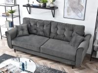 Elegancka kanapa z weluru LANTI SZARA z cekinami do salonu - w aranżacji ze stolikiem AMIN XL