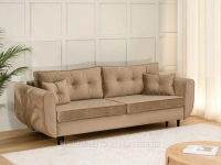 Elegancka sofa z praktycznym pojemnikiem BEŻ BLINK CZARNY - welurowa kanapa w aranżacji ze stolikiem VEGA