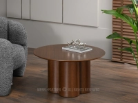 Elegancki stolik na rzeźbionej kolumnowej podstawie OLMO 80 ORZECH - ponadczasowy design