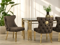 Krzesło z głębokim pikowaniem i kołatką BRĄZOWY GLADYS ZŁOTY - elegancki mebel do wnętrz glamour