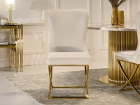 Eleganckie krzesło jadalni glamour NELSON BEŻ NOGA ZŁOTY - elegancka bryła