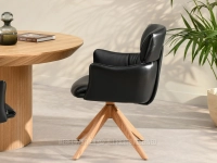 Obrotowe krzesło jadalniane ze skóry naturalnej CZARNY ZENOA DĄB - eleganckie krzesło do jadalni lub gabinetu