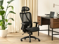 Ergonomiczny fotel do pracy z siatki mesh DAREN CZARNY - w aranżacji z biurkiem LOFT