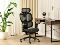 Fotel biurowy ergonomiczny CZARNY MESH HANOI - w aranżacji z biurkiem NILS