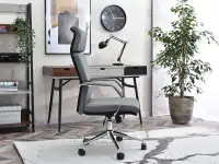 Fotel do pracy przy komputerze BOND SZARY EKO-SKÓRA - ergonomiczny fotel do biurka