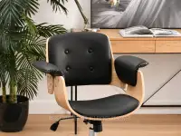 Fotel biurowy drewniany DUCK DĄB CZARNY - CHROM - fotel do gabinetu ze skóry ekologicznej
