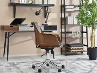 Wygodne krzesło do biurka ENRIC ORZECH - CZARNY EKOSKÓRA - drewniane krzesło biurowe